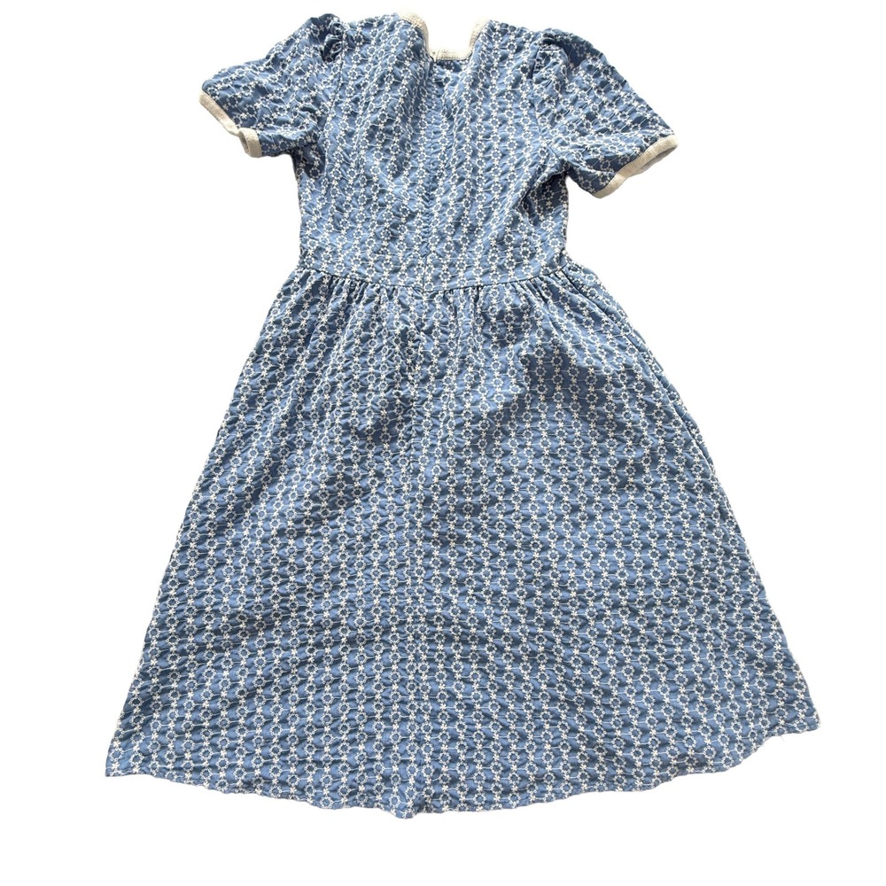 Dress Code Korea Blue White Floral Eyelet Puff Sleeve Wrap Midi Dress Womens - Picture 5 of 9